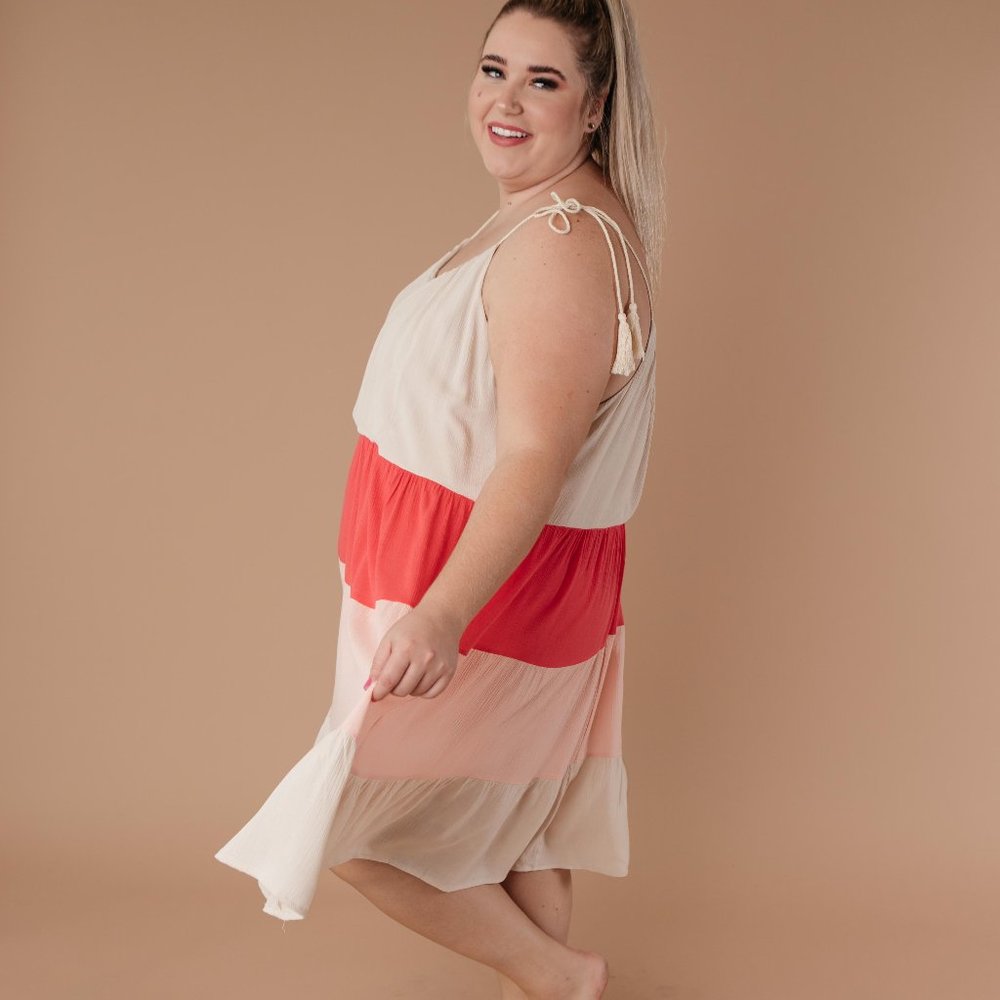 SALE || Color Block Ruffles Midi Dress In Pink - Picture 12 of 12